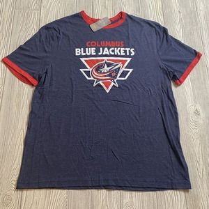 NHL Columbus Blue Jackets Logo Ringer Tee Men’s XL Blue Soft Hockey CBJ NWT